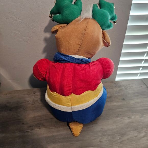 Vintage Reindeer Plush 90s Nylon Puffy 18" Holiday Christmas Toy Country Bells - Picture 6 of 13